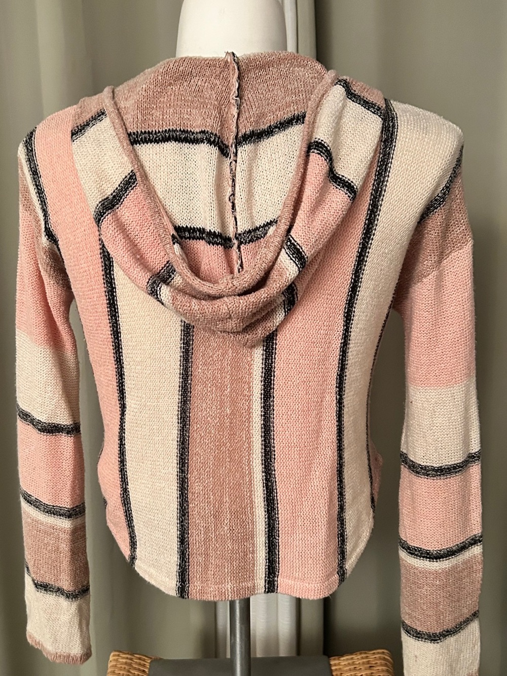 Billabong Pink and Cream Striped Hooded Sweater